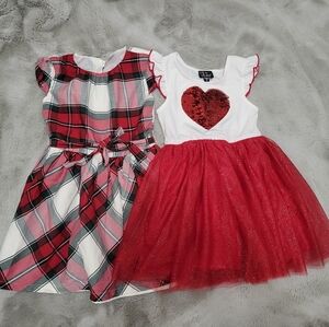 Toddler Girls Red Plaid And Sequin Heart Tulle Dress Bundle
